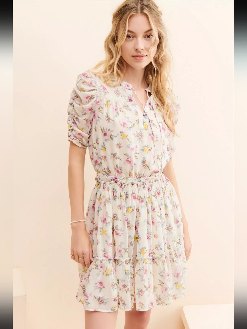 Current Air Floral Ruffle Shimmer Tiered Mini Dress Free People Anthropologie